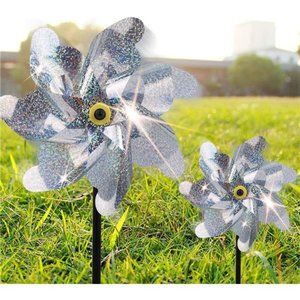 10 Pack Reflective Pinwheels for Yard and Garden, Pre-Installed Bird Blinder